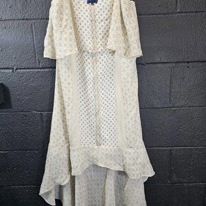 Kaari Blue Blouse Womens L Flutter White Cream Sun Dress